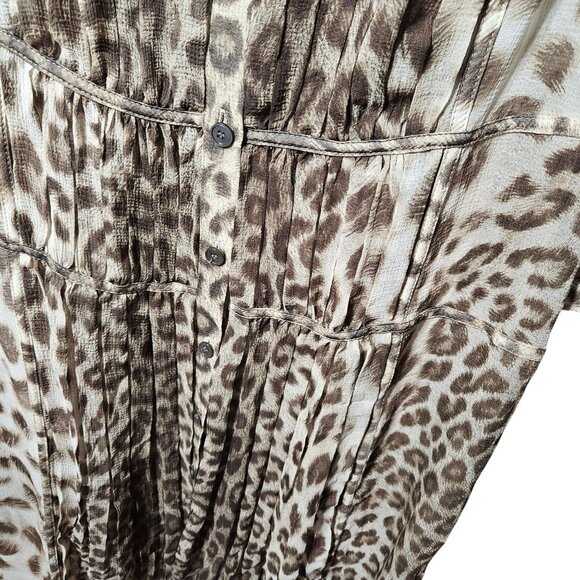 Talbots 8P Petite Leopard Print Pleated Midi Dress With Buttons & 3/4 Sleeves - Picture 3 of 6